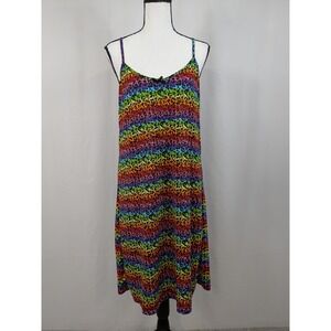 Multicolor Slip Dress Y2K Rainbow Animal Print Lisa Frank Kidcore 90s 2000s A040